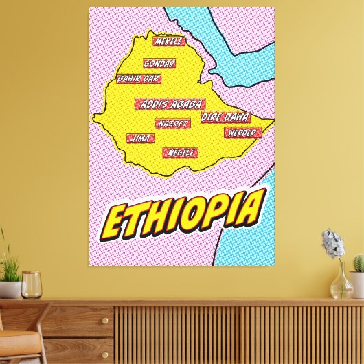Pop Art Illustrated Ethiopia kaart Canvas Afdruk (Insitu (Woonkamer))