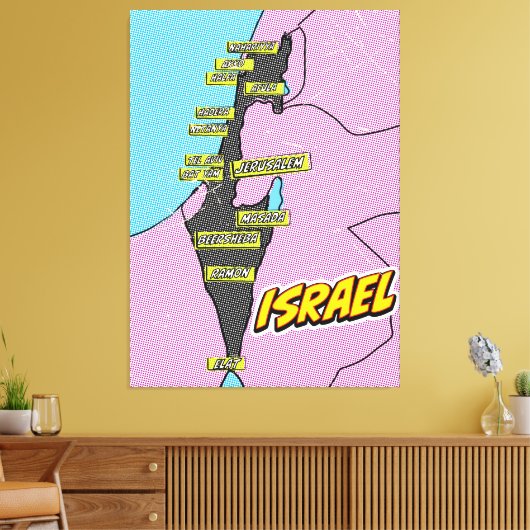 Pop Art Illustrated Israel kaart Canvas Afdruk (Insitu (Woonkamer))