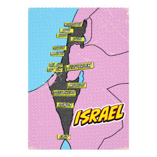 Pop Art Illustrated Israel kaart Foto Afdruk
