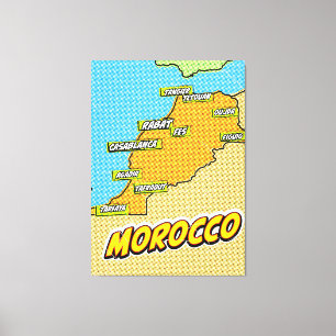 Pop Art Illustrated Marokko kaart Canvas Afdruk
