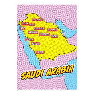 Pop Art Illustrated Saoedi-Arabië kaart Foto Afdruk