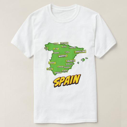 Pop Art Illustrated Spanje kaart T-shirt (Design voorkant)