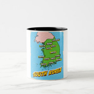 Pop Art Illustrated Zuid-Korea kaart Tweekleurige Koffiemok