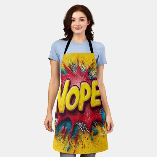 Pop Art Illustration with Bold Yellow 'NOPE Schort (Gedragen)