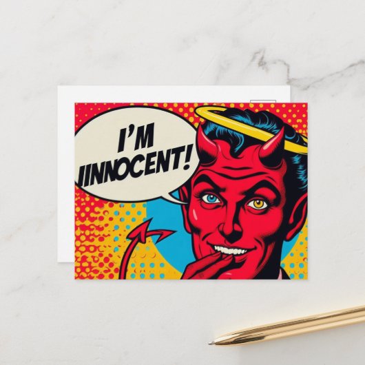 Pop Art Innocent Devil Briefkaart (Voorkant / Achterkant in situ)