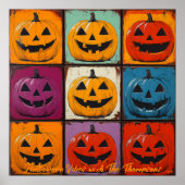 Pop Art Jack-o'-Lantern Grid Halloween Wall Art Poster (Voorkant)