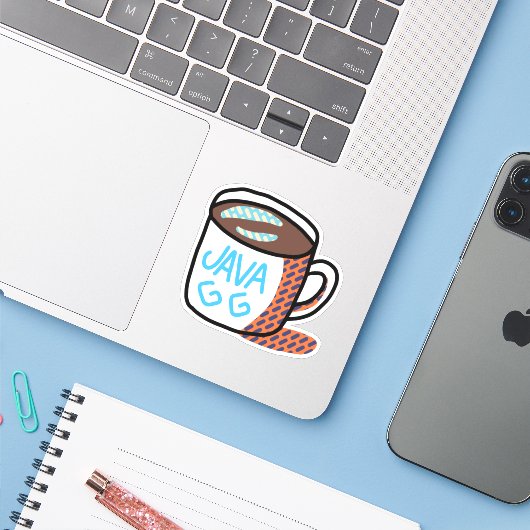 Pop Art Java Mok Sticker (Laptop met iPhone)