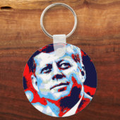 Pop Art JFK John F. Kennedy Red Blue Sleutelhanger (Voorkant)