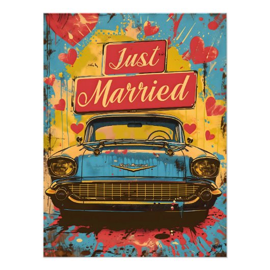 Pop Art: Just Married Retro Foto Afdruk (Voorkant)