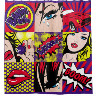 Pop art Kaart Illustrationart, pop, mooi, komiek,d Douchegordijn
