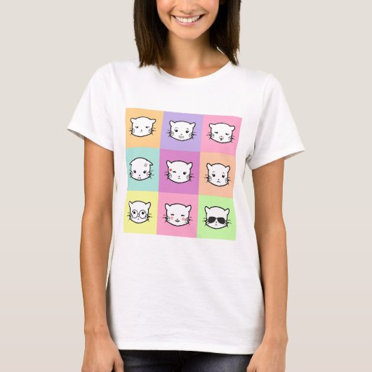 Pop Art Kawaii Cat Emoji 2 T-shirt (Voorkant)