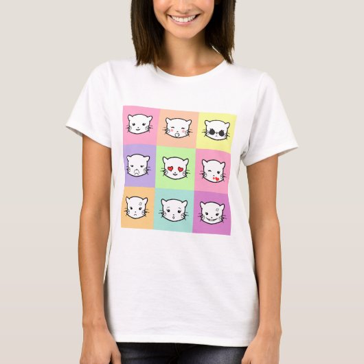 Pop Art Kawaii Cat Emoji T-shirt (Voorkant)