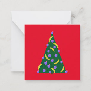 Pop Art Kerstboom met Appels & Bananen Rood Notitiekaartje