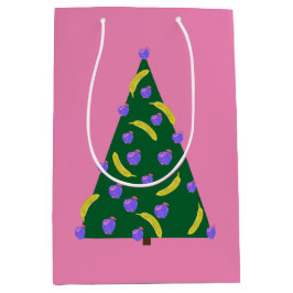 Pop Art Kerstboom met Appels & Bananen Roze Medium Cadeauzakje