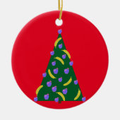 Pop Art kerstboom met appels en Bananas Red Keramisch Ornament (Voorkant)