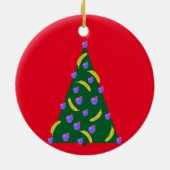 Pop Art kerstboom met appels en Bananas Red Keramisch Ornament (Achterkant)