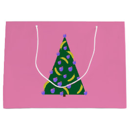 Pop Art kerstboom met appels en Bananas Roze Groot Cadeauzakje