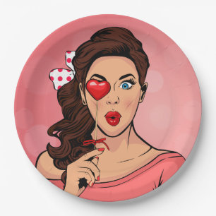 Pop Art Lady Hart Lollipop Papieren Bordje