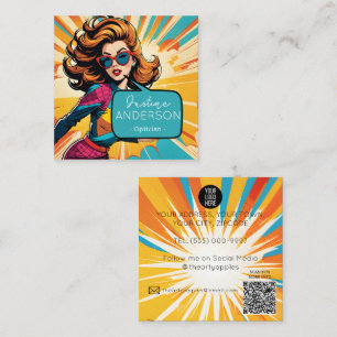 Pop Art Lady met bril Optician wow Vierkante Visitekaartje