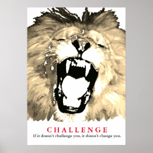 Pop Art Lion Motivatie Challenge Sepia Poster