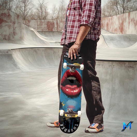 Pop Art Lips met Comic Expressions - Bold Retro Skateboard