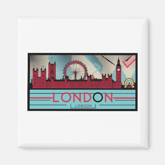 Pop-Art Londen Skyline Magnet Magneet (Voorkant)