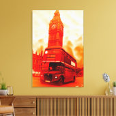 Pop Art London Bus Big Ben Red Orange Yellow Canvas Afdruk (Insitu (Woonkamer))