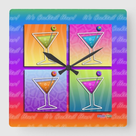 Pop Art MARTINIS Square WALL CLOCK Vierkante Klok (Voorkant)