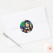 Pop Art Meisje met Record Ronde Sticker (Envelop)