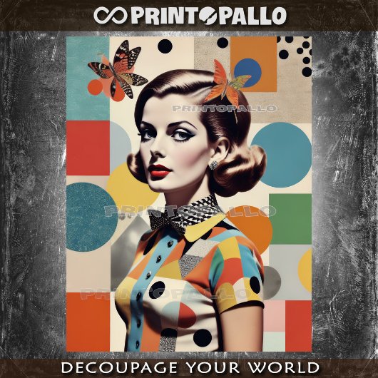 Pop Art Mid Century collage: vrouw en vlinders Tissuepapier