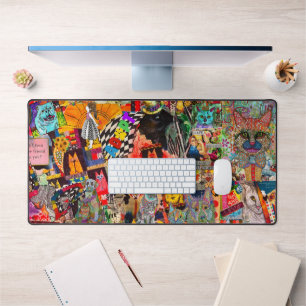 Pop Art Mixed Media Dogs and Cats Desk Mat