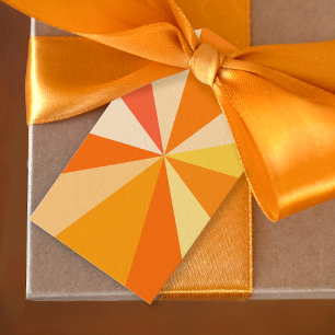 Pop Art Modern 60s Funky Geometric Rays in Oranje Cadeaulabel