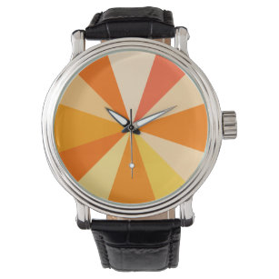Pop Art Modern 60s Funky Geometric Rays in Oranje Horloge