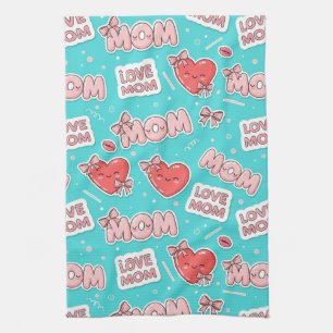 Pop Art MOM Liefdepatroon in Turquoise (1) Theedoek