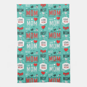 Pop Art MOM Liefdepatroon in Turquoise (6) Theedoek
