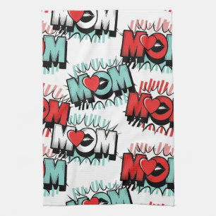 Pop Art MOM Liefdepatroon in Wit (1) Theedoek