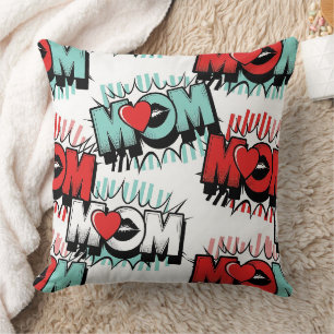 Pop Art MOM Liefdepatroon in Wit Kussen