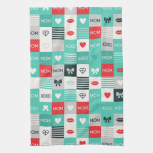 Pop Art MOM Liefdepatroon met Harten & Strikken (1 Theedoek