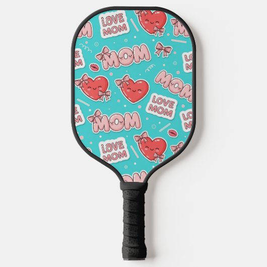 Pop Art MOM Love Pattern in Turquoise (1) Pickleball Paddle (Voorkant)