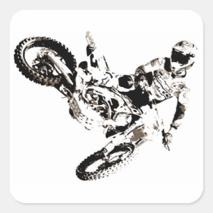 Pop Art Motocross Motorcyle Sport Vierkante Sticker