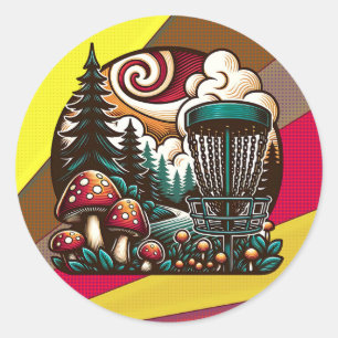 Pop Art Mushrooms en Disc Golf Course Ai Art Ronde Sticker