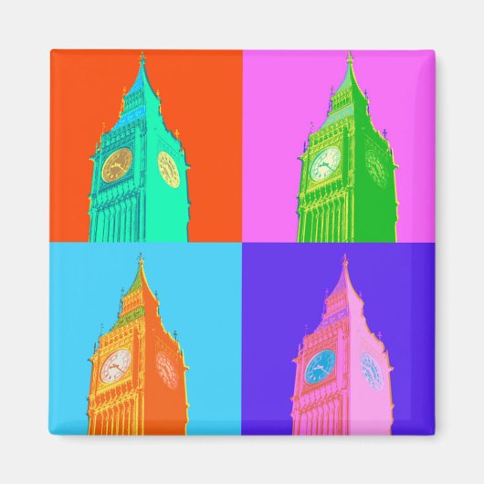 Pop Art Neon Big Ben Magneet (Voorkant)