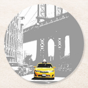 Pop Art Ny Nyc New York City Brooklyn Bridge Ronde Kartonnen Onderzetter