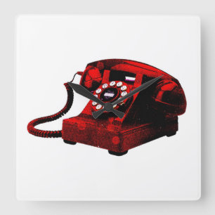 Pop Art Old Desk Telephone Box Square Walllock Vierkante Klok