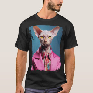 Pop Art Ondernemer Haarloze Sphynx Kat Roze T-shirt