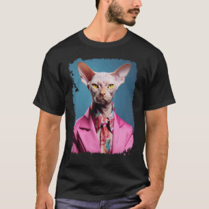 Pop Art Ondernemer Haarloze Sphynx Kat Roze T-shirt