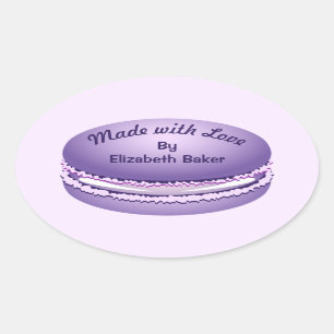 Pop Art Paars Macaron Cookie - Gepersonaliseerd Ovale Sticker