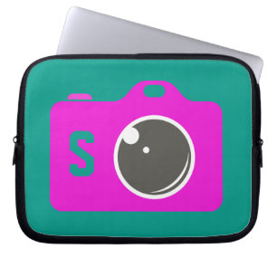 Pop Art Paarse camera Groen monogram Laptop Sleeve