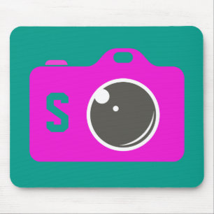 Pop Art Paarse camera Groen monogram Muismat