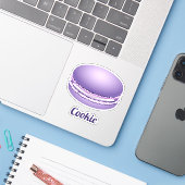 Pop Art Paarse Macaron Cookie Sticker (Laptop met iPhone)